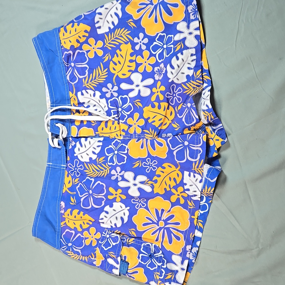 Beach Rays Floral Blue & Yellow Swim Shorts Trunks Size 11